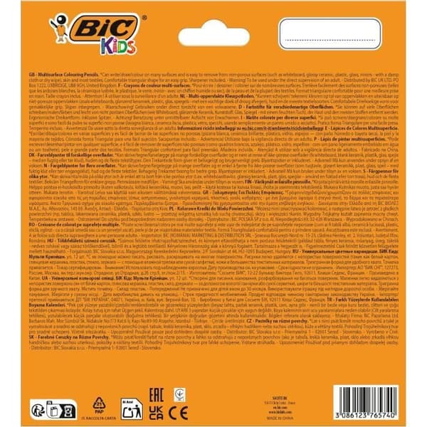 Färgpennor - BIC - Barn Multi-yta (12) - XXL spets - Triangulär kropp - Multi-yta suddbara
