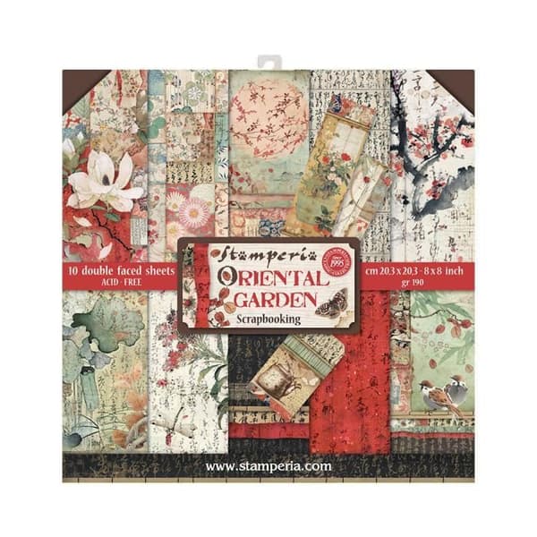 STAMPERIA Scrapbookingpapper Set Oriental Garden – 10 ark 20,3 x 20,3 cm