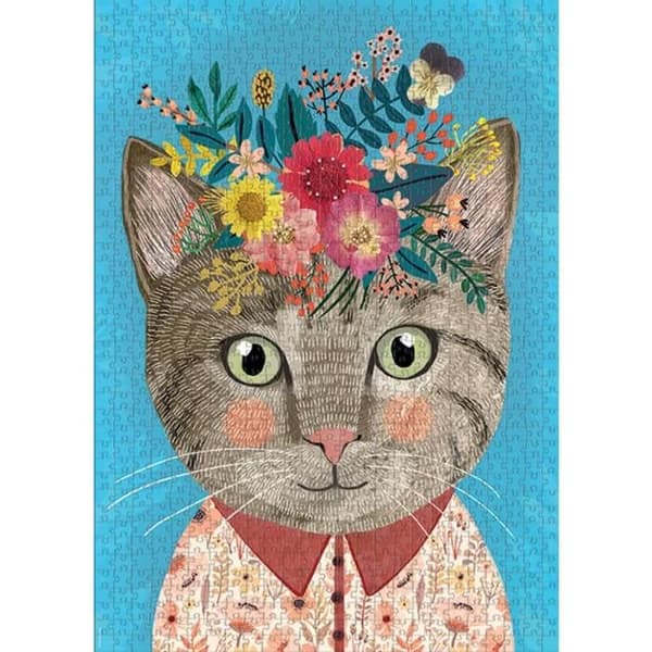 Pussel 1000 bitar: Blomster vänner vacker katt