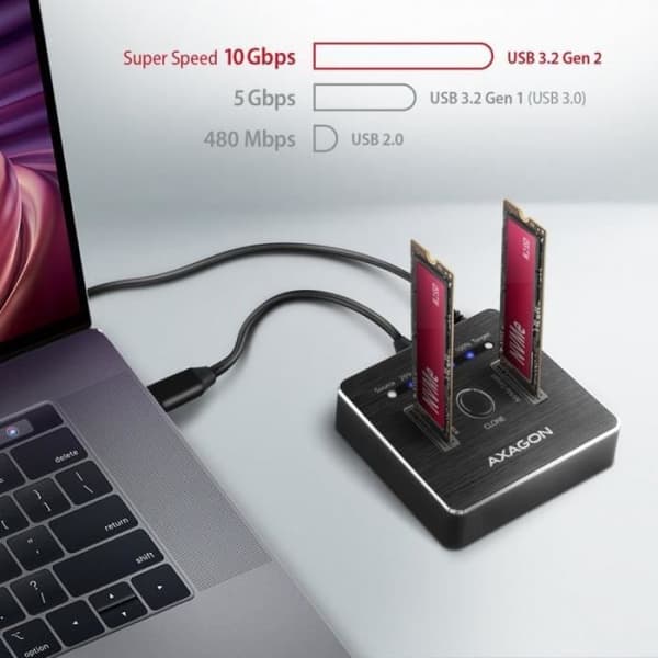 Dockningsstation - AXAGON - ADSA-M2C - Klon - Dubbel SSD - USB 3.1 Gen 2