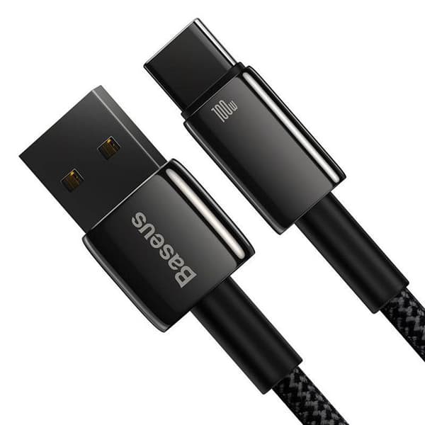 USB-C-kabel - BASEUS - Tungsten Gold - 100W - 2M - Svart