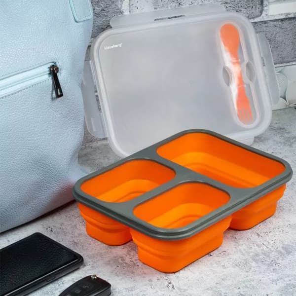 Lunchbox - KLAUSBERG - KB-7024 - Fällbar silikon - 3 fack - Vattentät