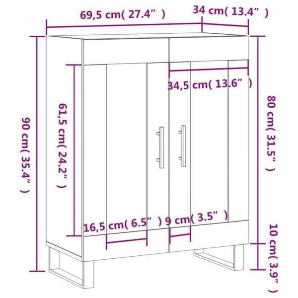 vidaXL Buffé eksonoma 69,5x34x90 cm ingenjörsträ 830223