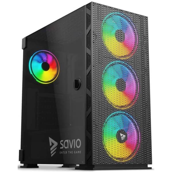 PC-chassi SAVIO Raptor X1 ARGB ATX - 3 fläktar 120 mm, härdat glas, USB 3.0