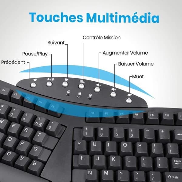 Trådlöst Ergonomiskt Tangentbord PERIBOARD-612 Svart