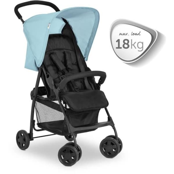 HAUCK - Barnvagn - SPORT - Fällbar & lutbar - Solskydd - 4 hjul - Svart / Blå