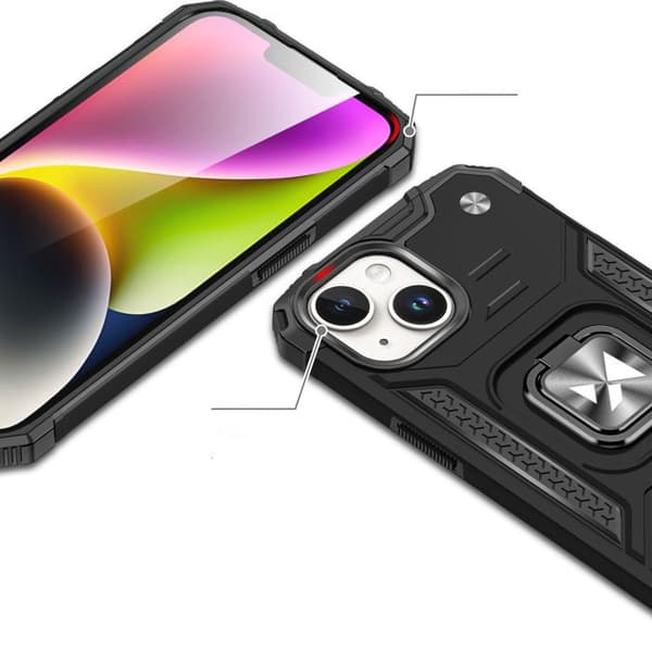 Ring Armor-fodral med fingerstöd för iPhone 15 Plus, röd