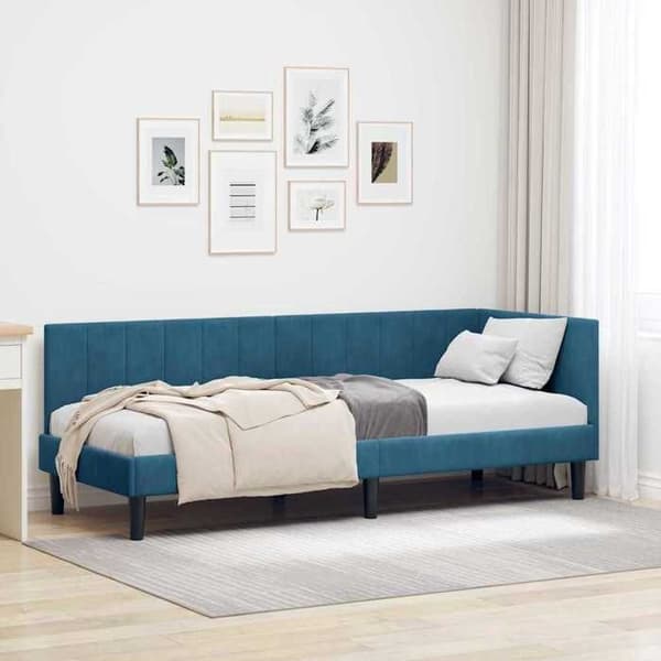 vidaXL Hörnsängram Blå 80 cm x 200 cm Sammet 42016327