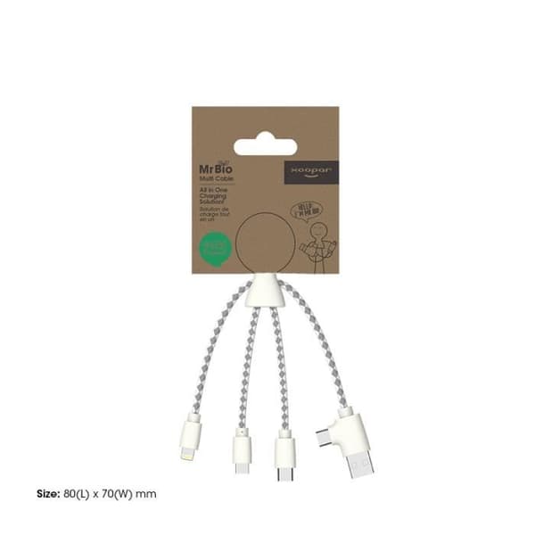 Mr Bio White Återvunnen plast USB-C/USB/Lightning/Micro USB Multi-Connector Laddningskabel