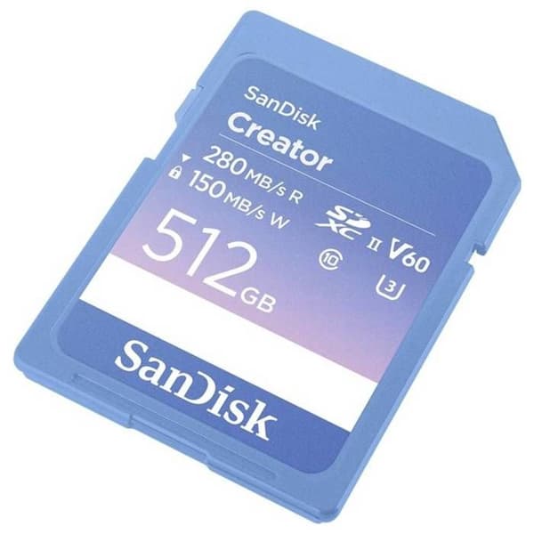SanDisk Creator SDXC-kort 512 GB Klass 10, v60 Videohastighetsklass, UHS-II U3 Skrivskyddswitch