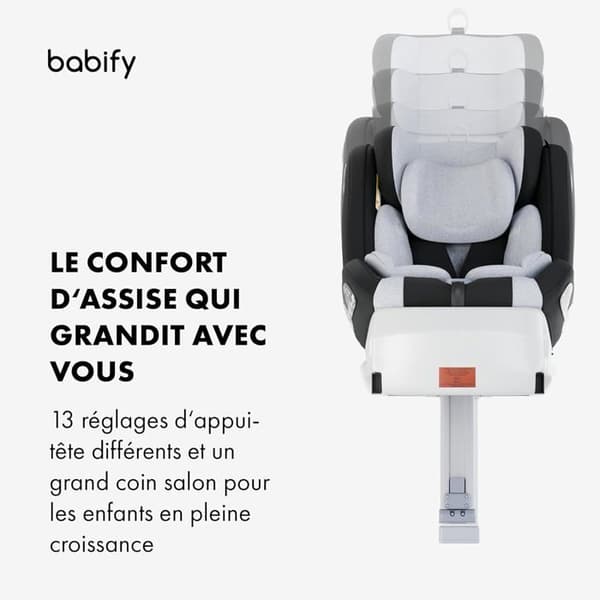 Babify Bilbarnstol 0-36 Kg Svängbar 360° Isofix Grå Lutbar