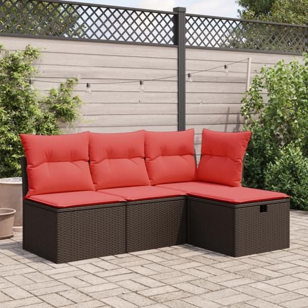 Trädgårdspuff med brunt kudd 55x55x37 cm i poly rattan