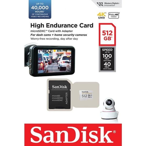 MicroSDXC-kort - SanDisk Professional - HÖG UTHÅLLIGHET - 512 Go - SD-adapter 100 Mo/s - V30 övervakningsvideo