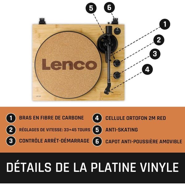 LENCO LBT-335BA - Vinylspelare med Bluetooth® och Ortofon 2M Red pickup - Bambu