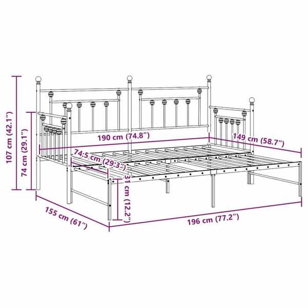 vidaXL Dagbädd Ram Vit 75 x 190 cm Stål 42002677