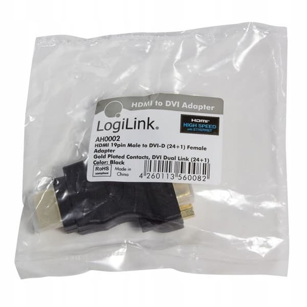 Videoadapter - LOGILINK - AH0002 - HDMI 19 stift (H) - DVI-D 24+1 (K) - Svart