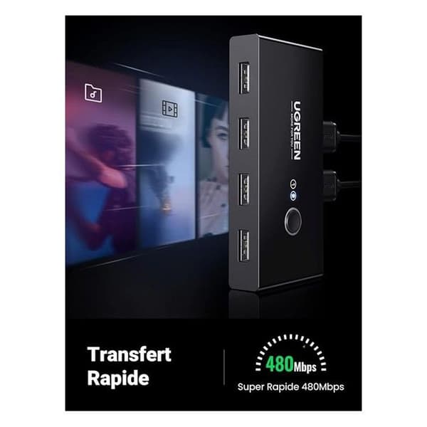 USB 2.0 Switch - Ugreen - KVM 4 portar - 5Gbps - Kompatibel med Windows/Linux/MacOS - LED-indikator