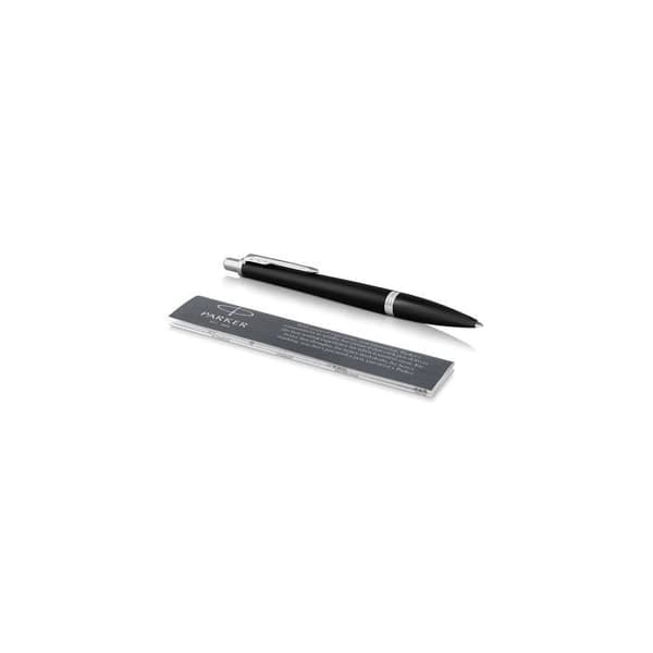 Parker URBAN kulspetspenna, mattsvart, medium spets, kromkant, blå refill