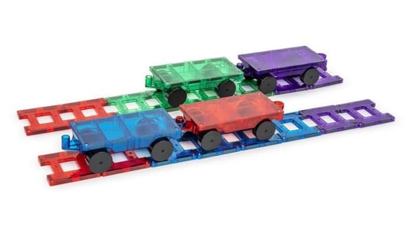 Sammanställningsspel - Playmags - 155 - 4 bilchassin - 16 dörrar - Barnsäker
