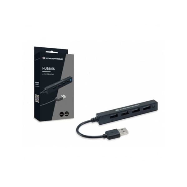 USB-hub - Conceptronic - HUBBIES05B - 4 portar - USB 2.0 - Integrerad kabel