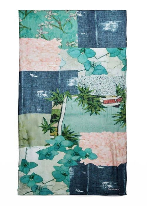 Desigual Schal Delicate Patch Rectangle Turquoise - Damfoulard 75 x 180 cm