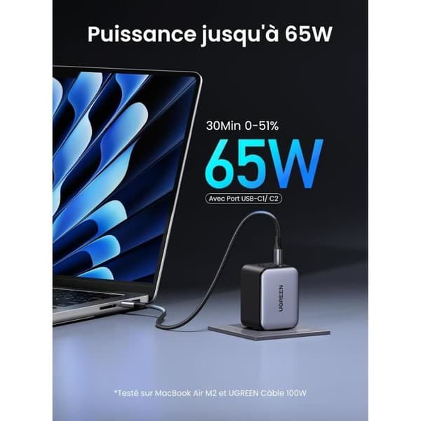 USB-C-laddare - UGREEN - Nexode X - 65W - 3 portar - GaNInfinity