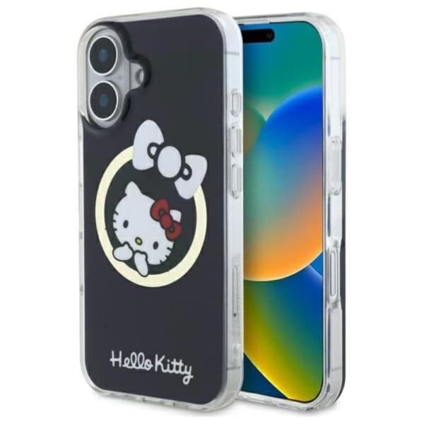 Mobilskal - Hello Kitty - iPhone 16 - Svart - MagSafe - IML Fun Bow