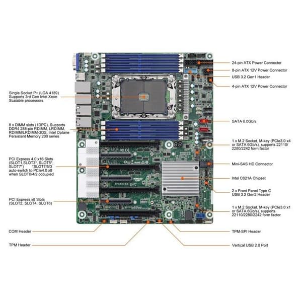 Moderkort - ASRock - SPC621D8-2L2T - Intel C621A - LGA 4189 - ATX
