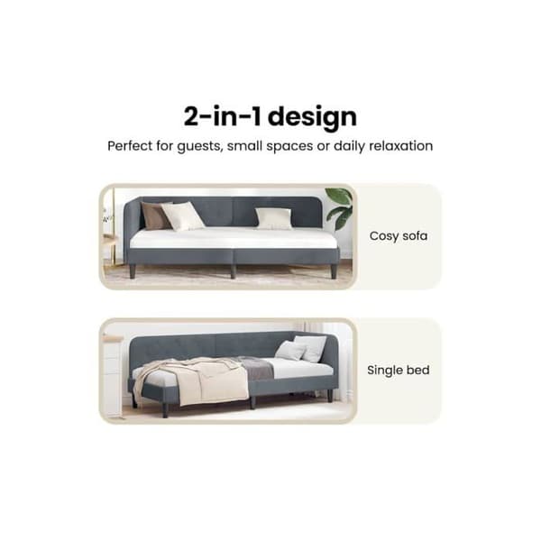 Vinkelsängram i sammet - vidaXL - Mörkgrå - 80x200 cm - L-format design - Mångsidig bäddsoffa - Ribbram