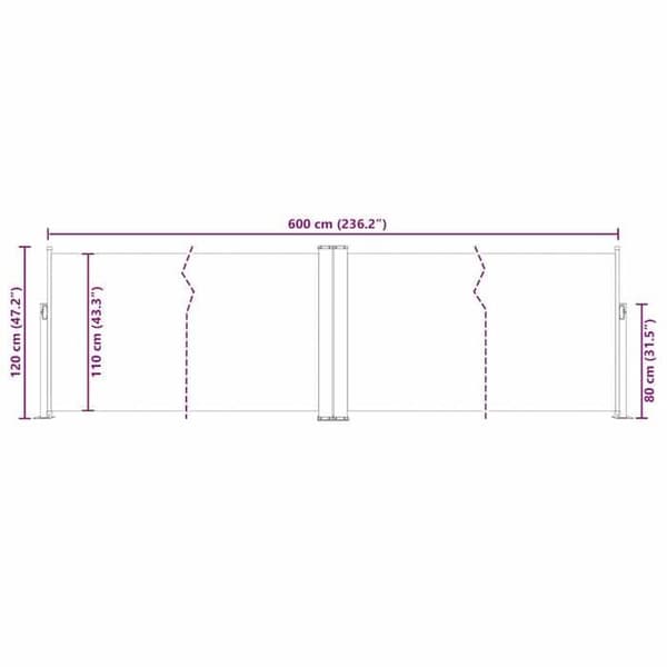 vidaXL Infällbar sidomarkis Röd 120 x 600 cm