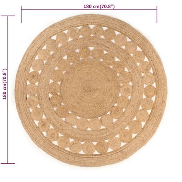vidaXL Designermatta Flätad jute 180 cm Rund 343590