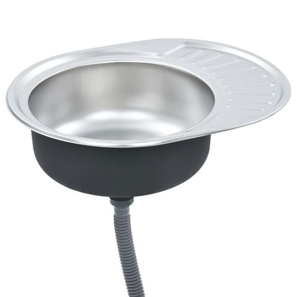 vidaXL Diskbänk med sil och fälla Ovalt rostfritt stål