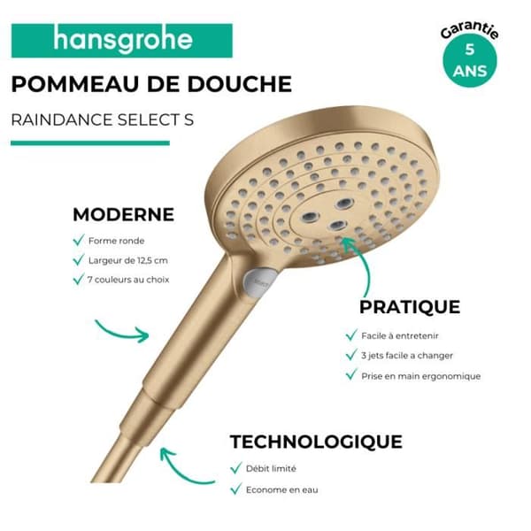 Handdusch - Hansgrohe - Raindance select s - 3 strålar - EcoSmart - Borstad brons