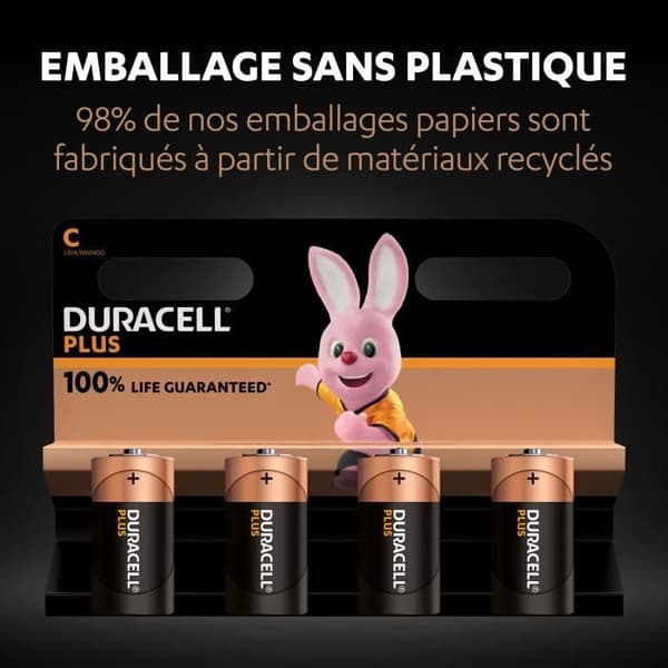 Duracell Plus C alkaliska batterier, 1,5V LR14 MN1400, 4-pack