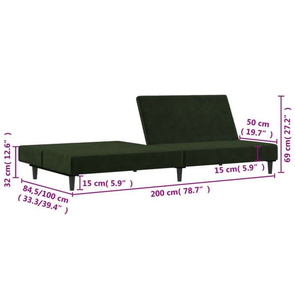 vidaXL Soffgädd med 2 platser mörkgrön sammet 375734