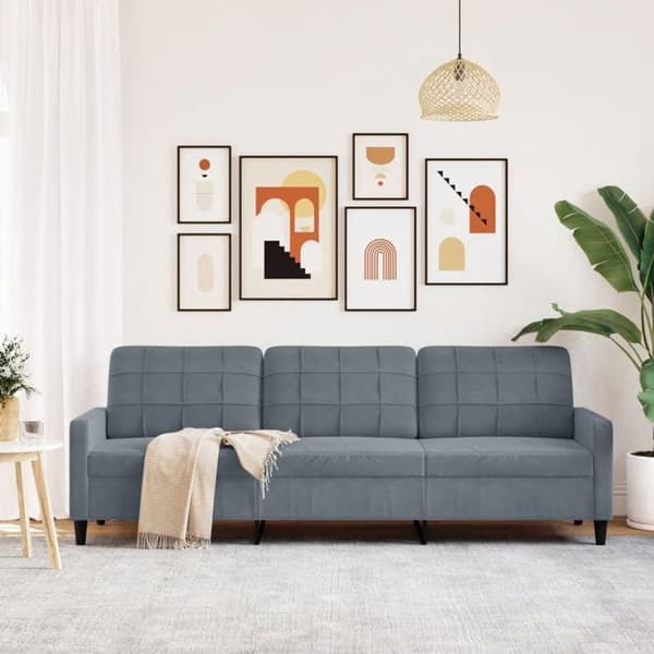 vidaXL Soffa 3-sits Grå 210 cm Sammet, soffa, vardagsrumssoffa, 3-sits soffa, stoppad soffa, sittplatser 4007645