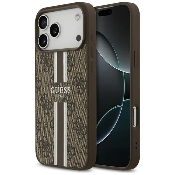 Guess Hardcase 4G Tryckt Randig MagSafe för iPhone 17 Pro Max - Brun