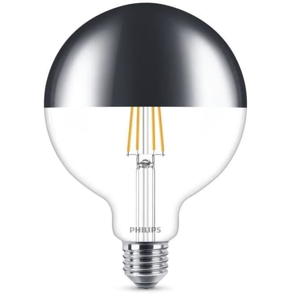 PHILIPS LED Globe Filament Silver Cap 8 motsvarande 50W E27 - Klar varmvit kompdimmer