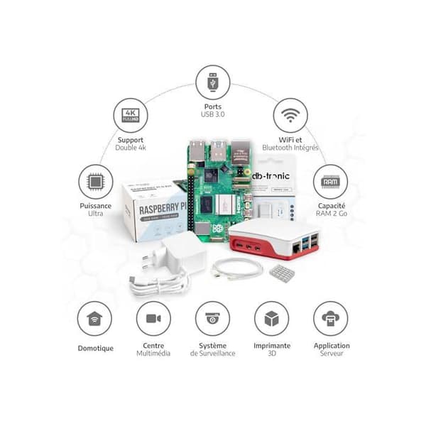 Barebones - db-tronic - Raspberry Pi 5 - 2 Go RAM - 64Go Edition - USB-C strömförsörjning 27 W