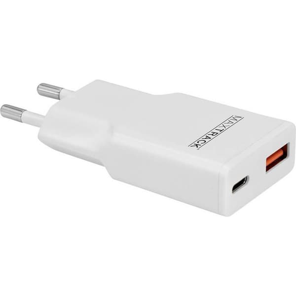 Maxtrack 30 W USB-C® laddadapter, USB-A Power Delivery 3.0, Snabbladdning vit