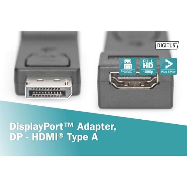 Ljud-/videoadapter - DIGITUS - DisplayPort till HDMI - Interlock - Svart - DisplayPort 1.2