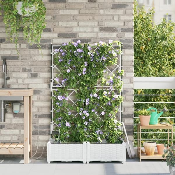 Jardiniärer med bevattningssystem 2 st Vit