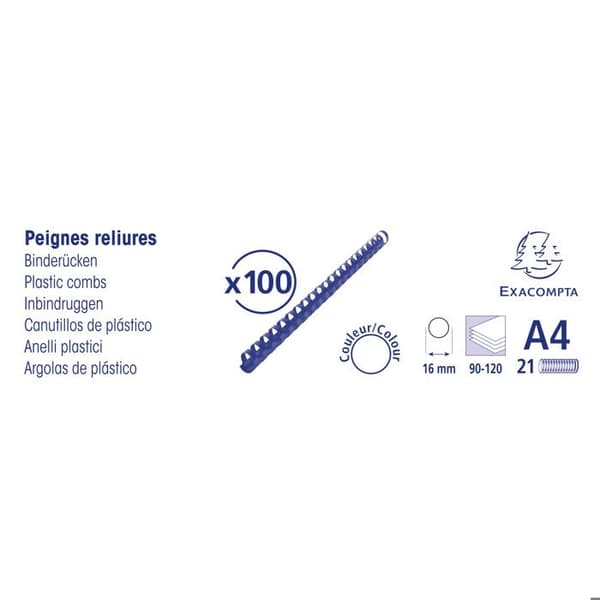 Exacompta Låda 100 spiralbindningar plast 16mm Svart 75501E