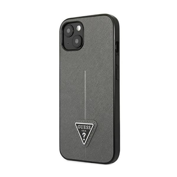 Coque - Guess - Saffiano Triangle Logo - Argent - iPhone 14 Plus - Skydd mot stötar