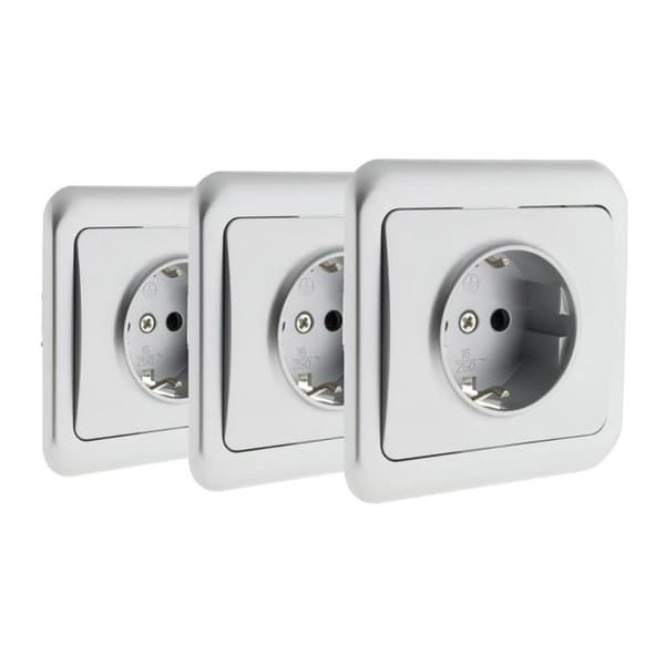 Paket med 3 inbyggda Schuko uttag 16A - Grå - Antaria - Zenitech