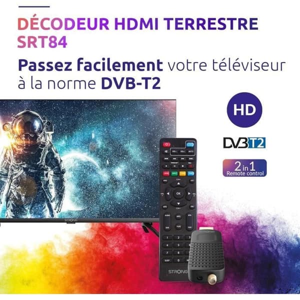 TV-dekoder - STRONG - SRT 84 - HDMI - Inspelare - Kompatibel med HEVC265 & Dolby Audio