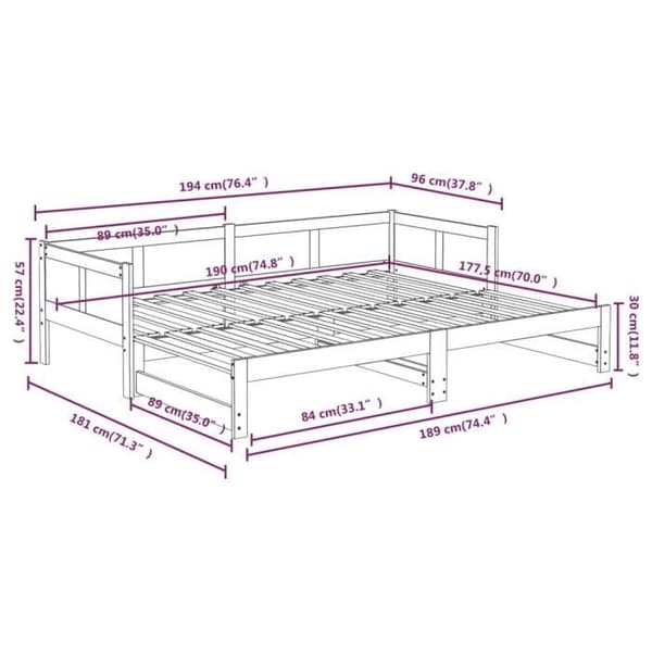 vidaXL Säng utfällbar Solid furu 2x(90x190) cm 820262