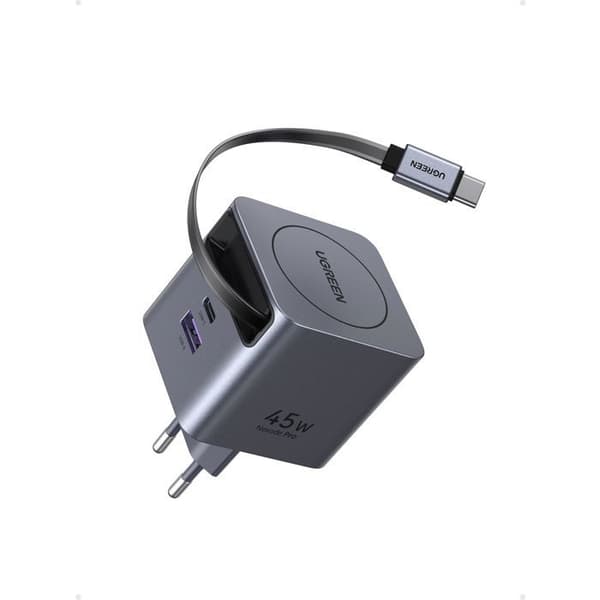 Väggladdare - UGREEN - 45W - USB-A och USB-C - Sammanfällbar - Svart