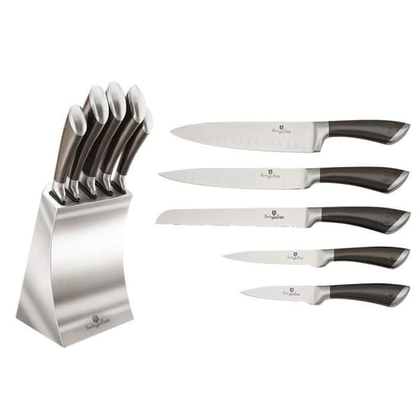 Knivblock - 6 delar - Rostfritt stål - Kolgrå - Nutida design