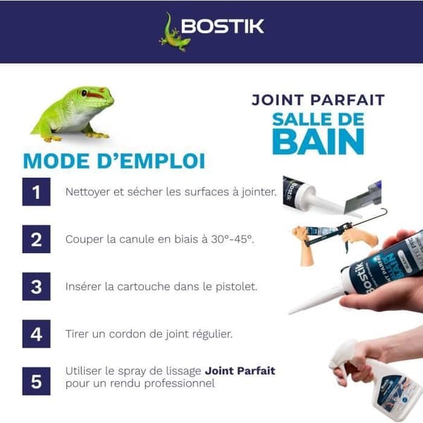 Mastic badrum - BOSTIK - Perfekt Fog - Tätnings silikon - Mögelresistent - Vit - 280 ml
